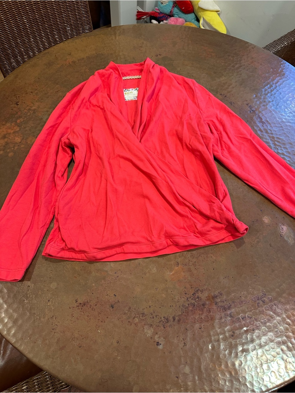 Maeve Coral Wrap-Front 3/4 Long Sleeve Top. Size L.
